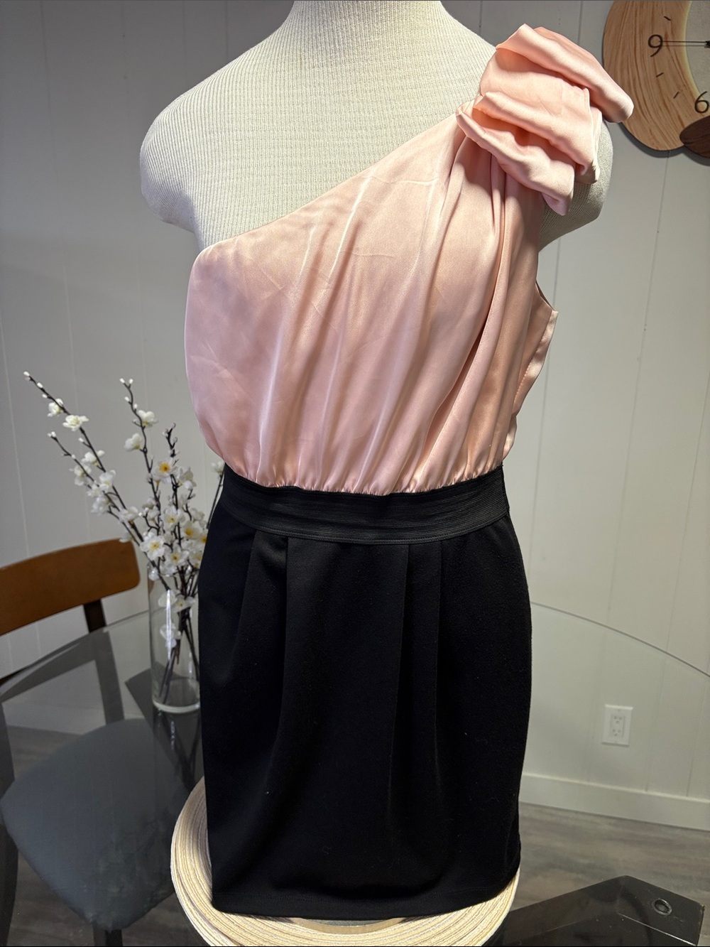 Forever 21 One-Shoulder Pink and Black Cocktail Dress